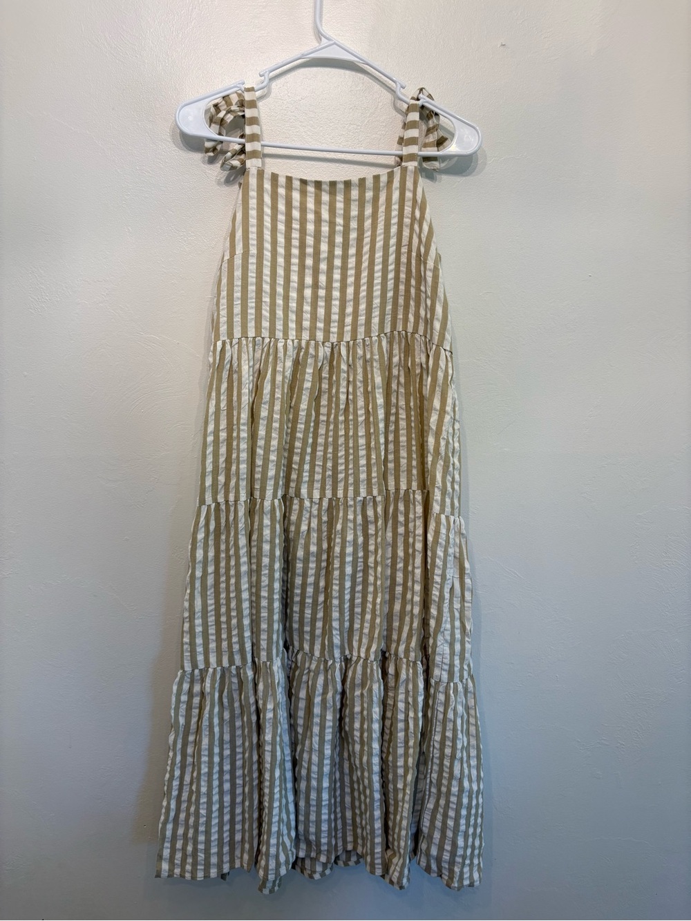 BILLABONG Striped Tie-Shoulder Maxi Dress in Beige & White